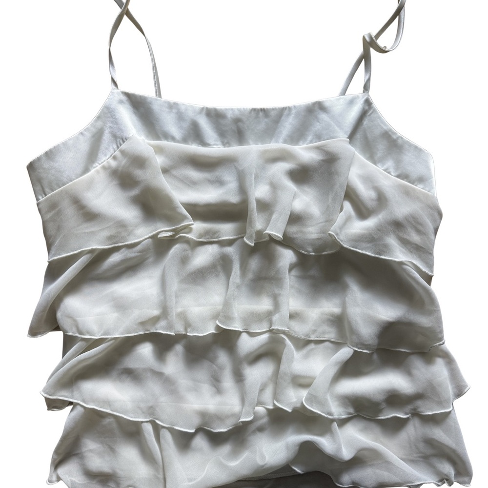 Y2K off White Ruffle Tiered Spaghetti Strap Women’s Top